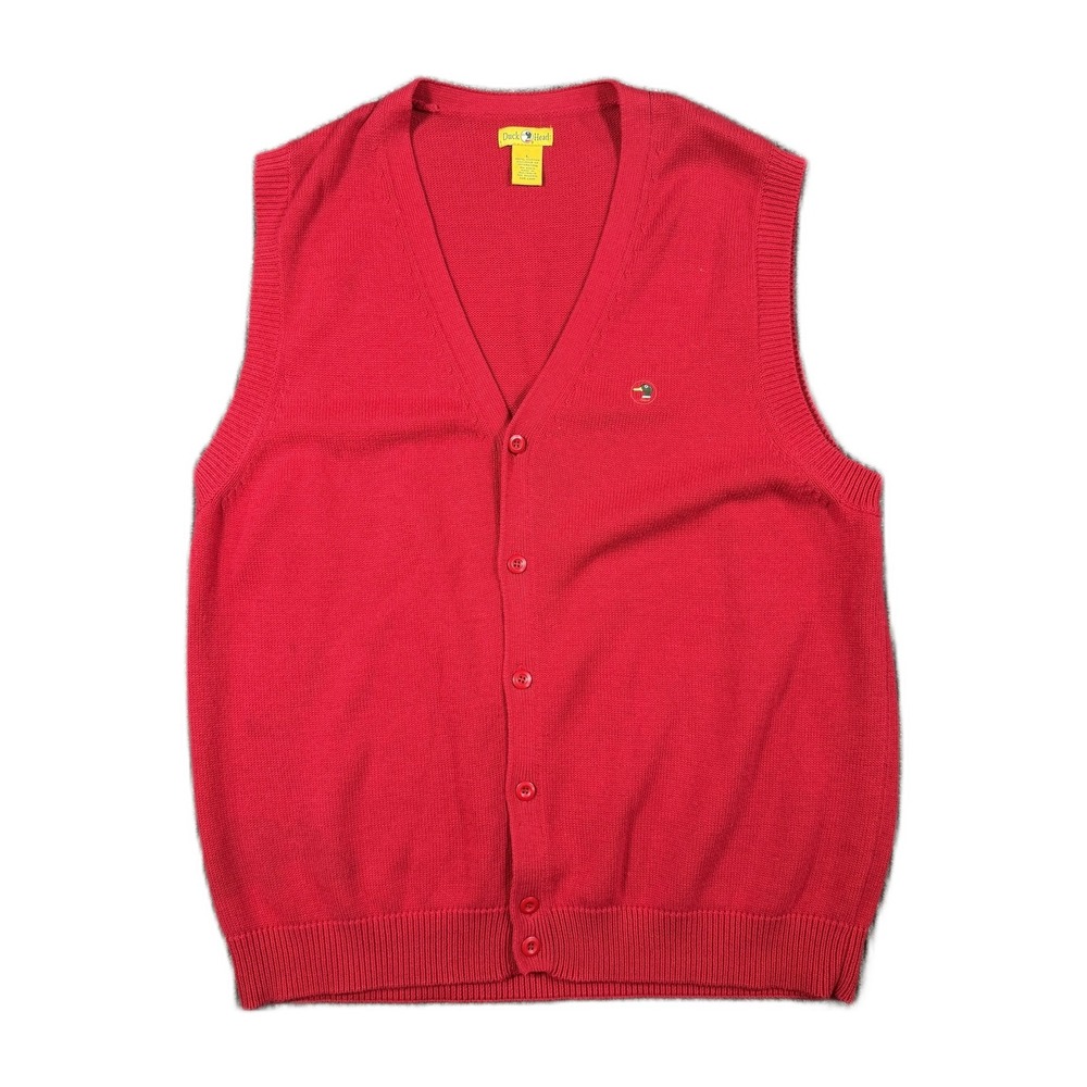 Duck Head Mens Large Red 100% Cotton V-Neck Button Front Cardigan Sweater Vest